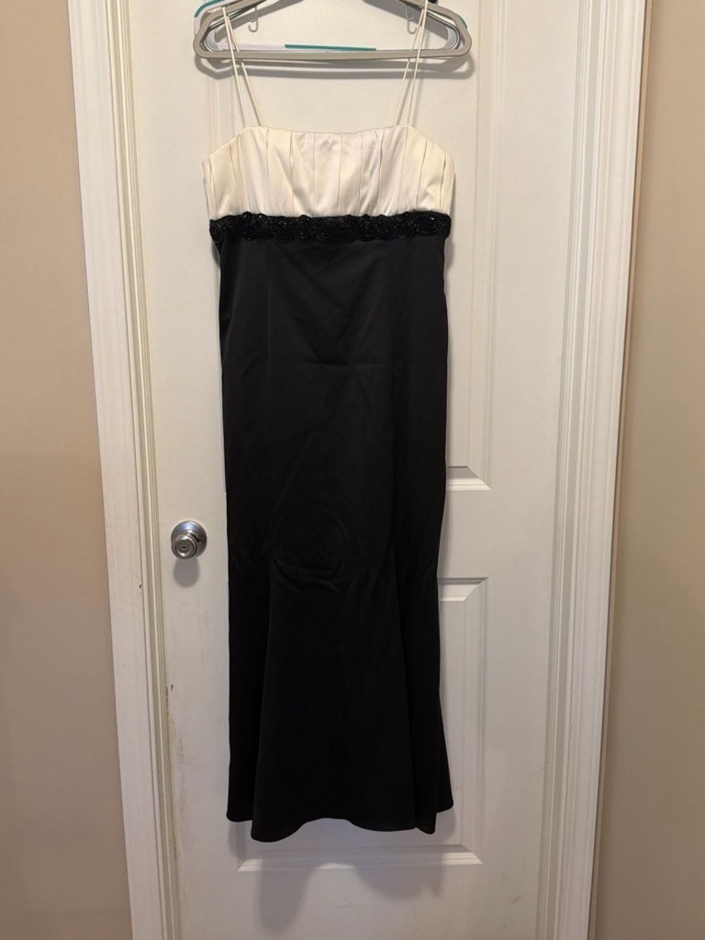 JS Collections Black and White Strapless Evening Gown